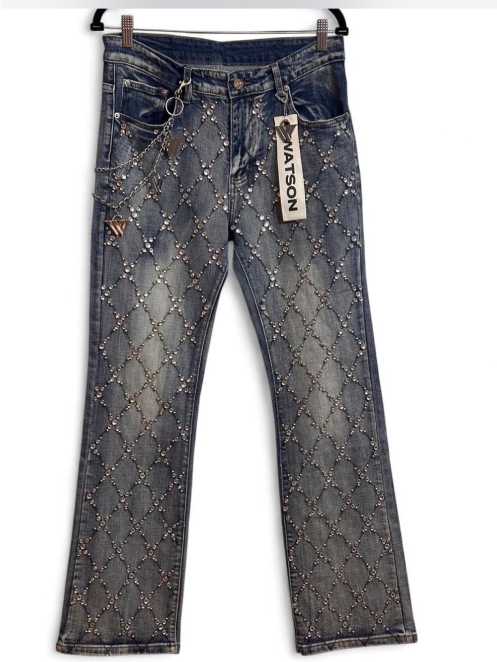 NWT. Watson Embellished Blue Jeans. Size 34.